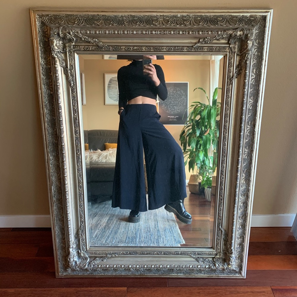 high-waisted, wide-leg Topshop pants with slit